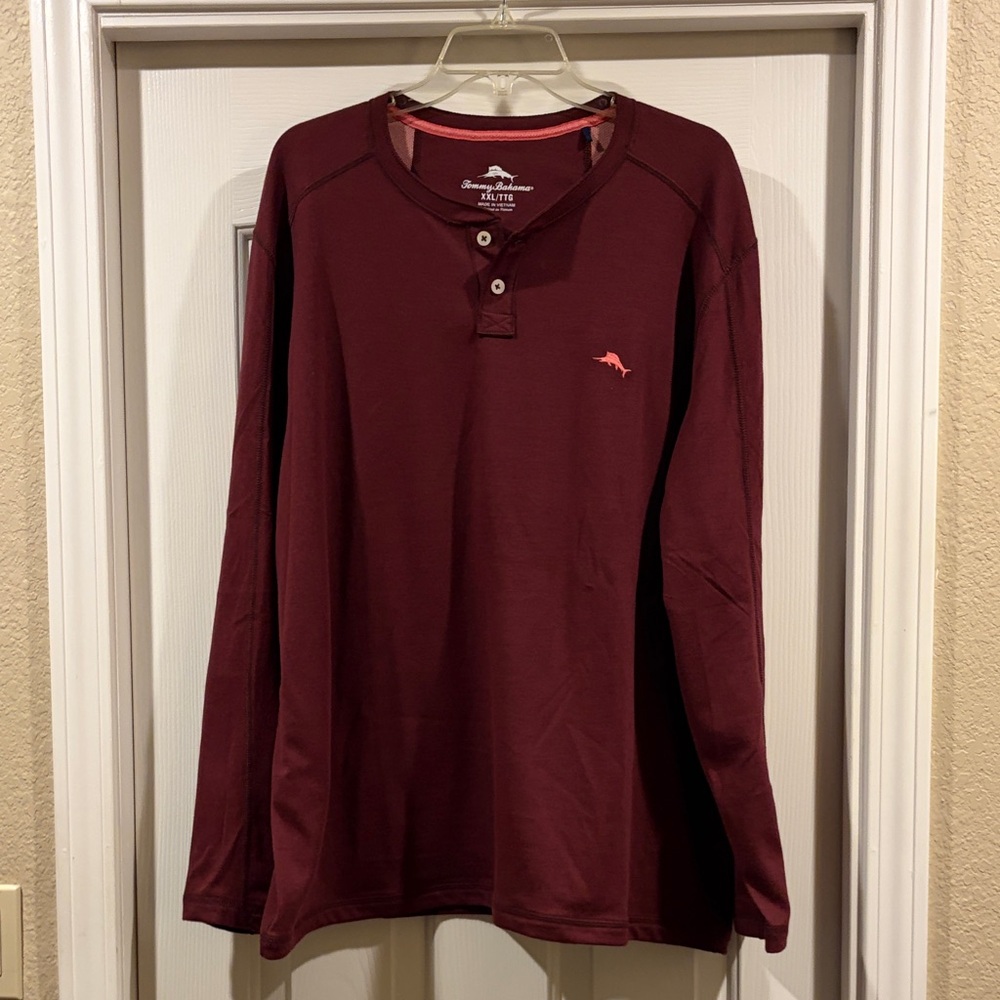 Tommy Bahama men’s Maroon Long Sleeve Henley XXL like new - Picture 2 of 6